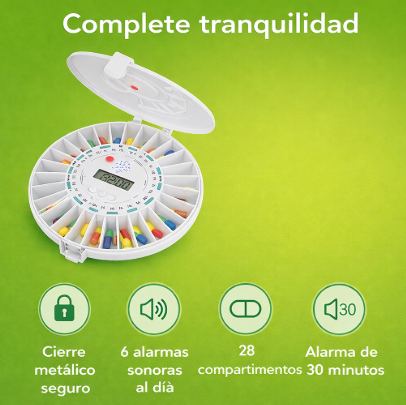Pastillero Inteligente 28 Días con Alarma y Luz